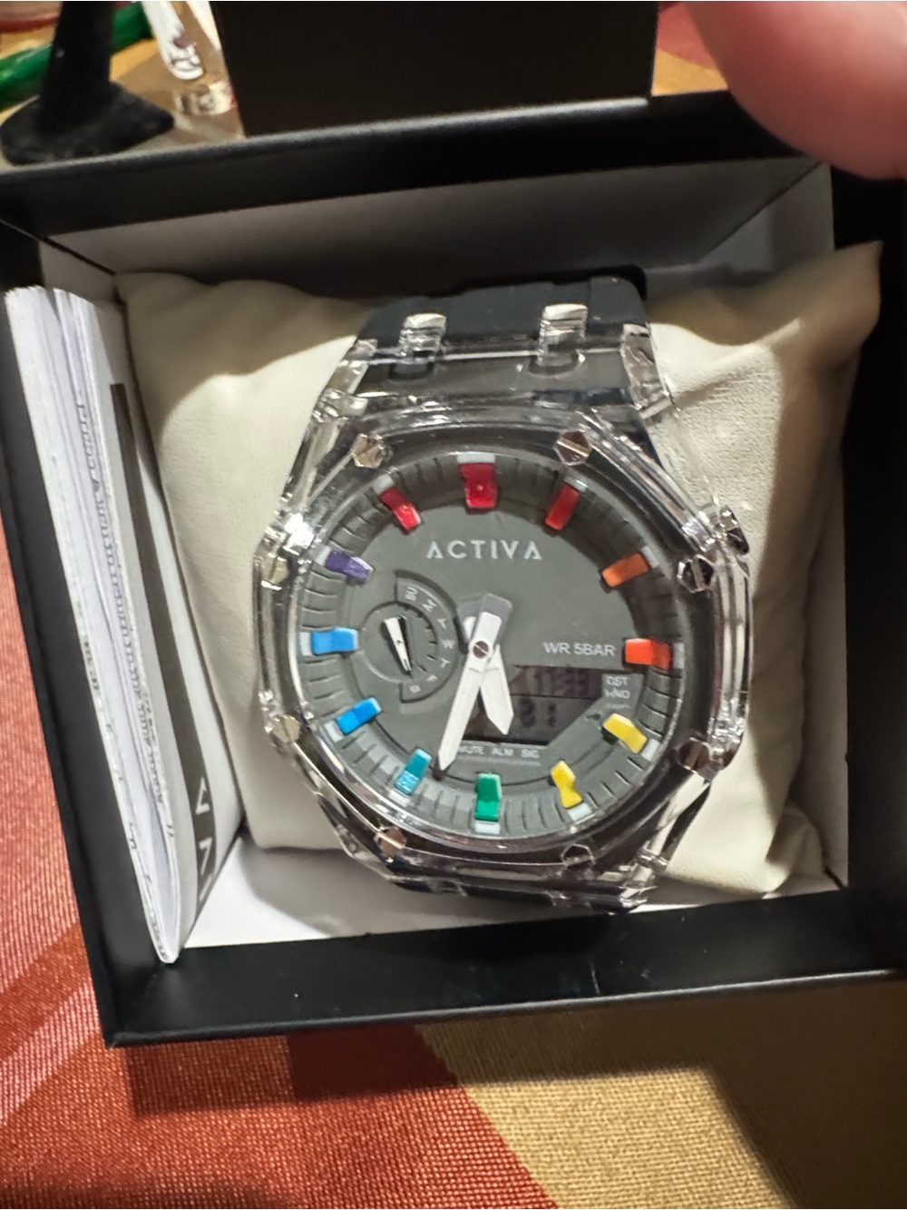 Activa Women's Clear Case Grey Dial Watch with Rainbow Accents